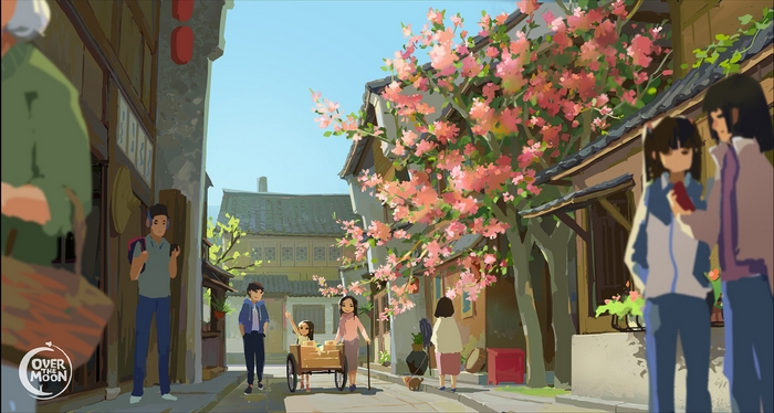 Over The Moon characters in a street