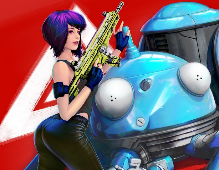 Motoko Kusanagi with Tachikoma from Ghost in the Shell