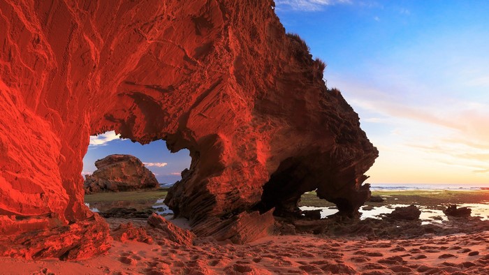 Sunset over rocky coast in Australia