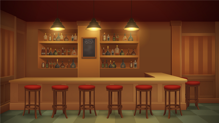 Bar interior with bottles and stools