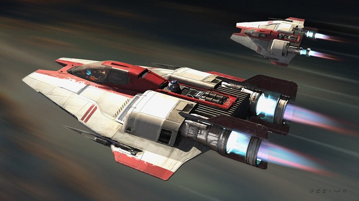 Two Star Wars A-Wing starfighters in space