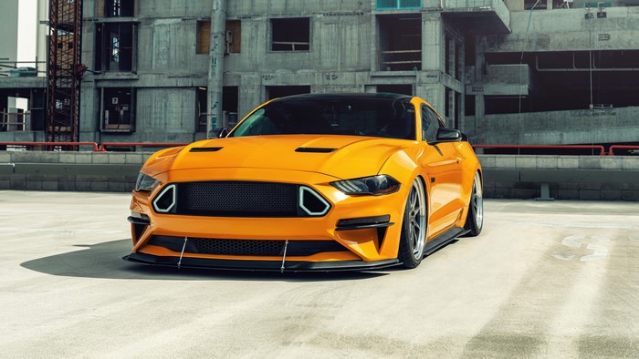 4K Yellow Ford Mustang in Construction Site