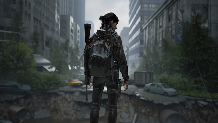 Ellie from The Last of Us in a post-apocalyptic city
