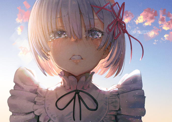 Rem from Re:Zero crying at sunset