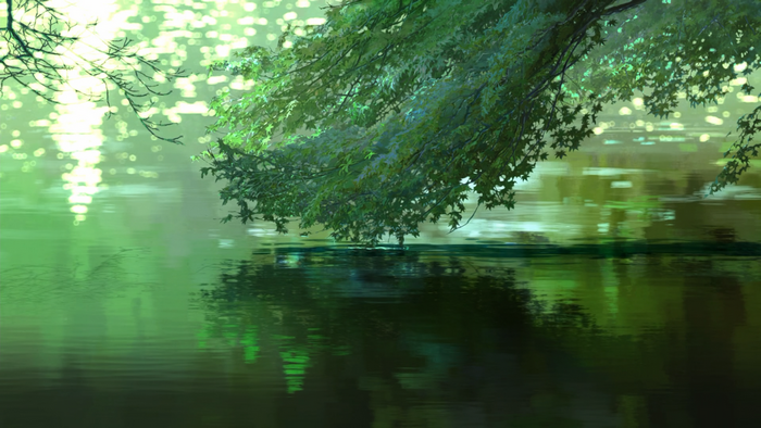 The Garden of Words: Tree Branch Reflection on Water