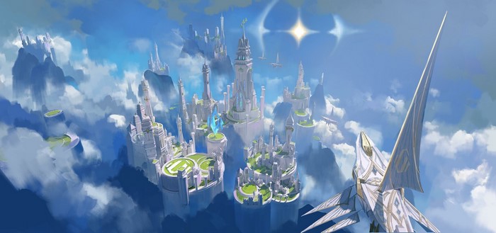 Fantasy city in the clouds with ships