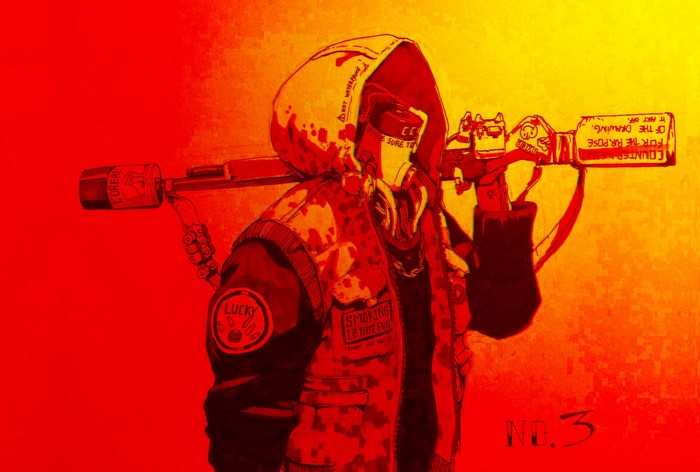 Cyberpunk character with flamethrower