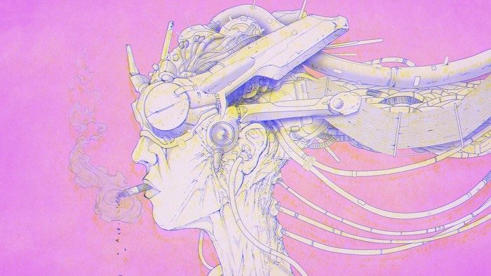 Cyberpunk artwork of a person smoking, by Wouter Gort