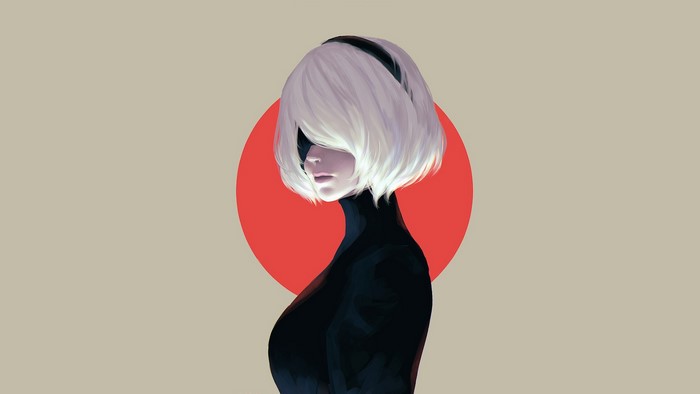 2B from NieR: Automata with red circle