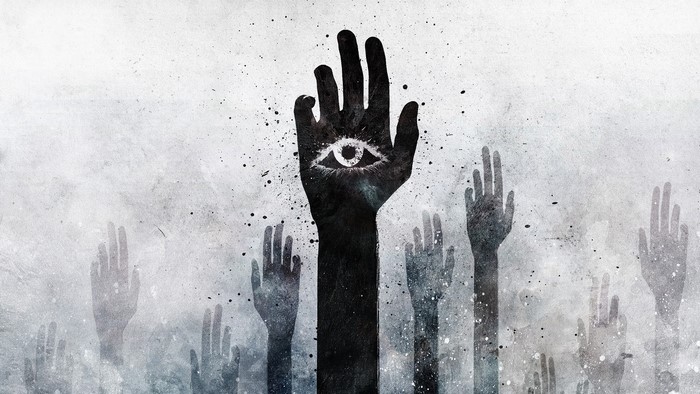 Artistic Hand with Eye and Raised Hands