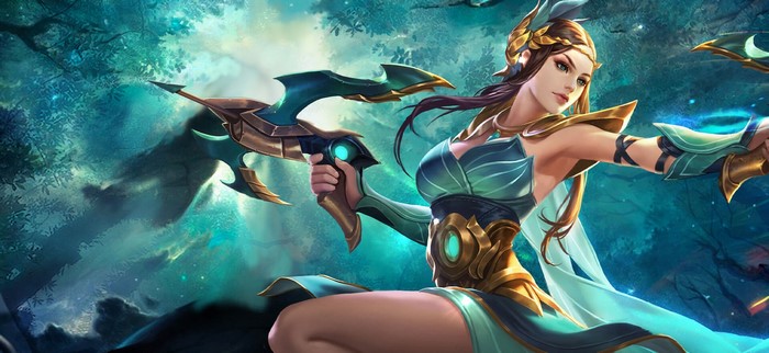 Fantasy girl with a bow and arrow in a forest
