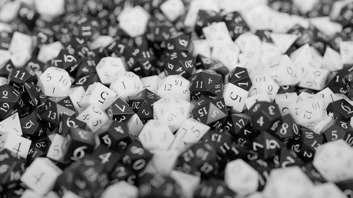 Monochrome render of Dungeons and Dragons dice