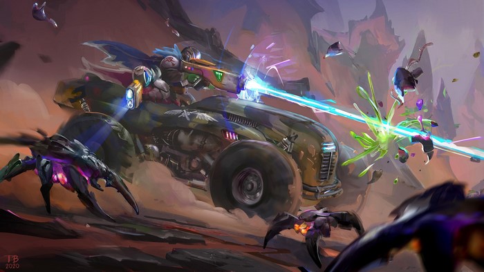 Sci-fi vehicle combat with alien creatures