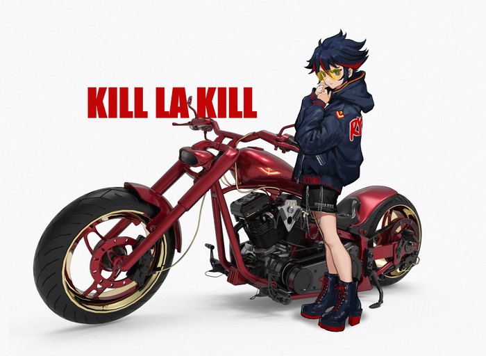 Matoi Ryuko from Kill la Kill with a Motorcycle