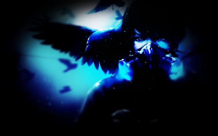 Anime character with gas mask and wings