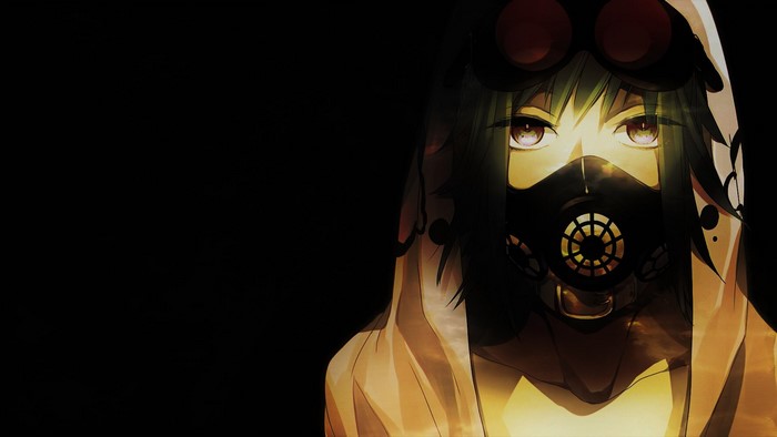 Megpoid Gumi from Vocaloid wearing a gas mask