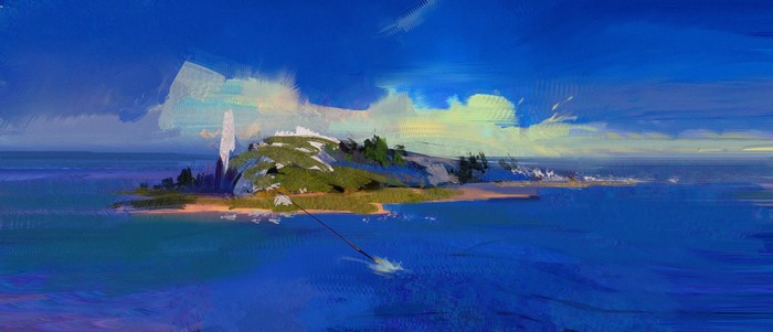 Island landscape painting by Aleksandr Chernobai
