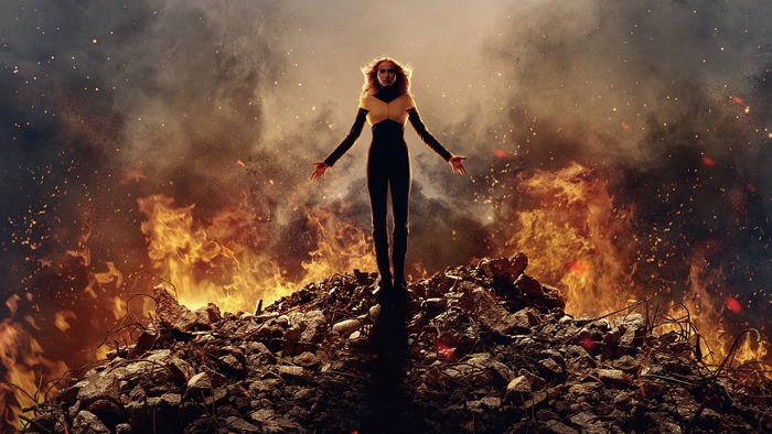 Dark Phoenix 4K: Jean Grey Amidst Fire and Debris