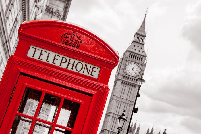 Red telephone box and Big Ben in London