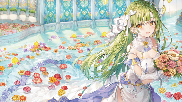 Momoko from Arknights in a flower bath