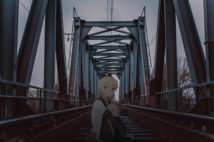 Kyoko Toshino from Yuru Yuri on a bridge