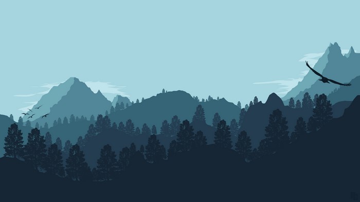 Minimalist Mountains and Forest Landscape with Eagle