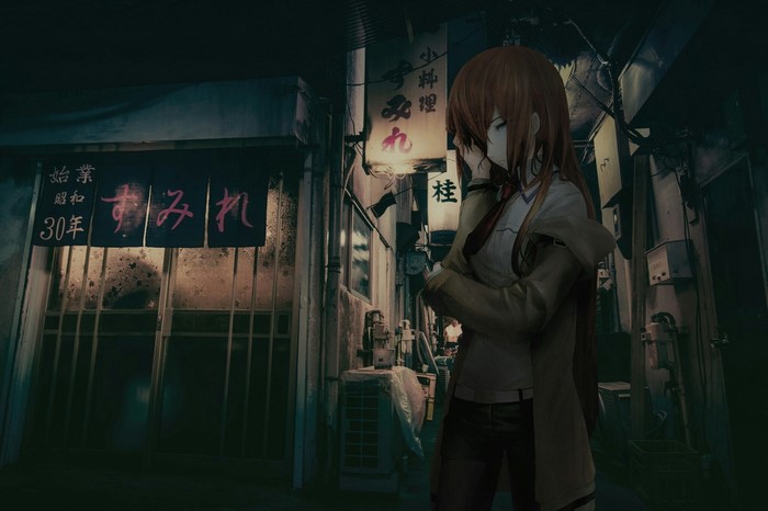 Makise Kurisu from Steins;Gate in a dark alley