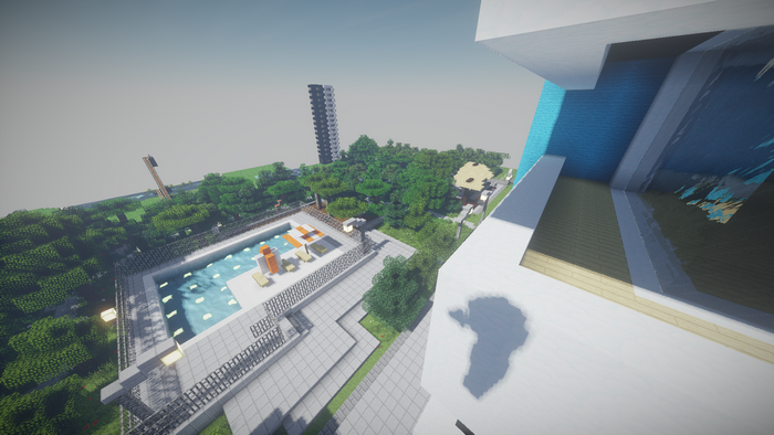 Minecraft with a modern house and pool