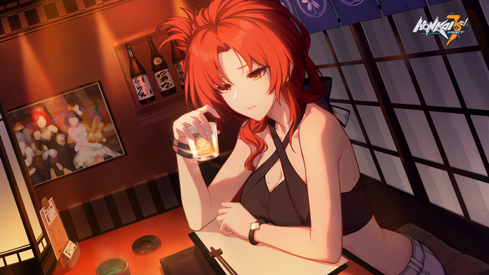 Murata Himeko from Honkai Impact 3rd drinking