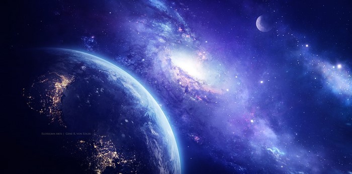 Earth and galaxy digital art by Ellysiumn