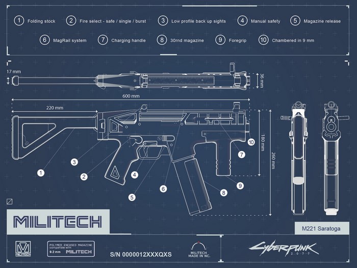 Militech M221 Saratoga Blueprint from Cyberpunk 2077