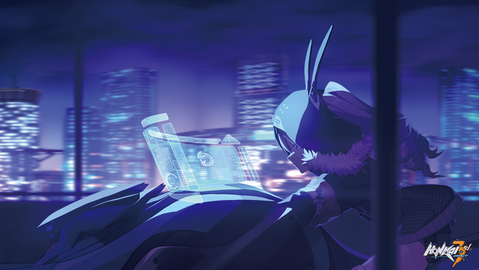 Bronya Zaychik on a futuristic motorcycle