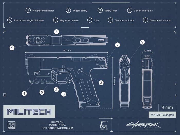 Militech M-10AF Lexington Blueprint from Cyberpunk 2077