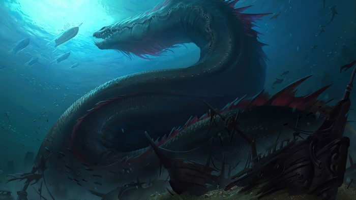 Sea creature and shipwreck from Legends of Runeterra artwork