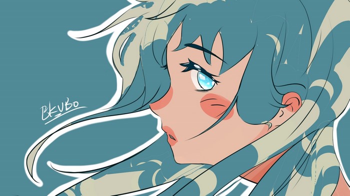 Anime girl with blue hair and blue eyes