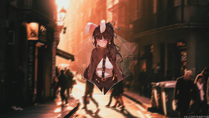 Gamma Narberal from Overlord with bunny ears on a street