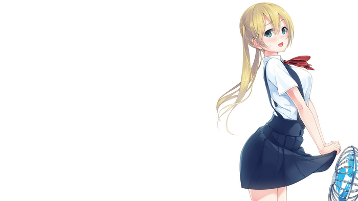 Anime girl with blonde hair and blue eyes in school uniform
