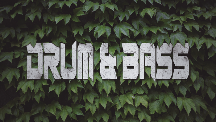 Drum and Bass text on green leaves