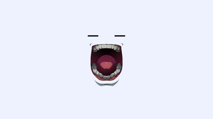 Minimalist open mouth with teeth on white background