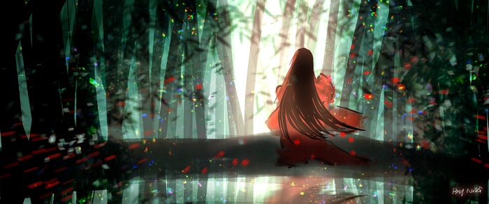 Girl Sitting in Bamboo Forest