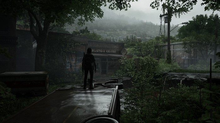 Ellie from The Last of Us in a post-apocalyptic town
