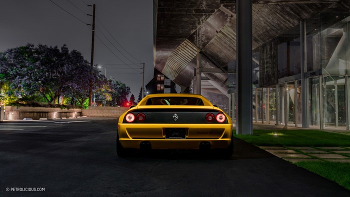 Yellow Ferrari F355 at Night