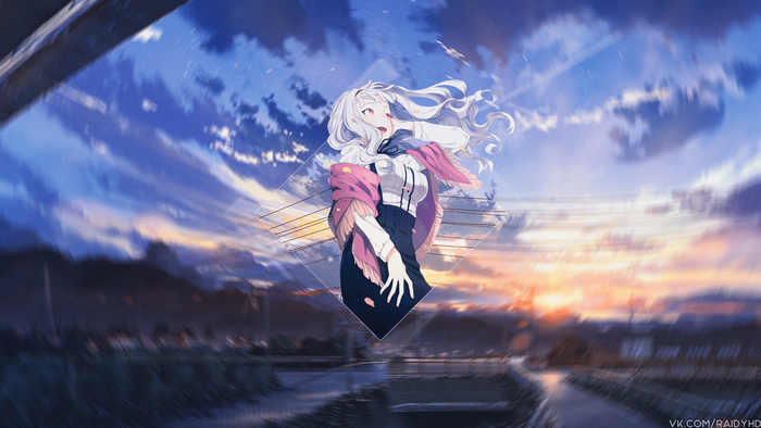4K anime girl with white hair