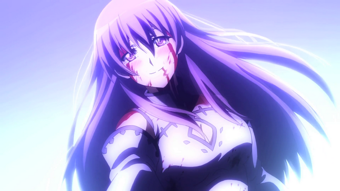 Sheele from Akame ga Kill! smiling with blood