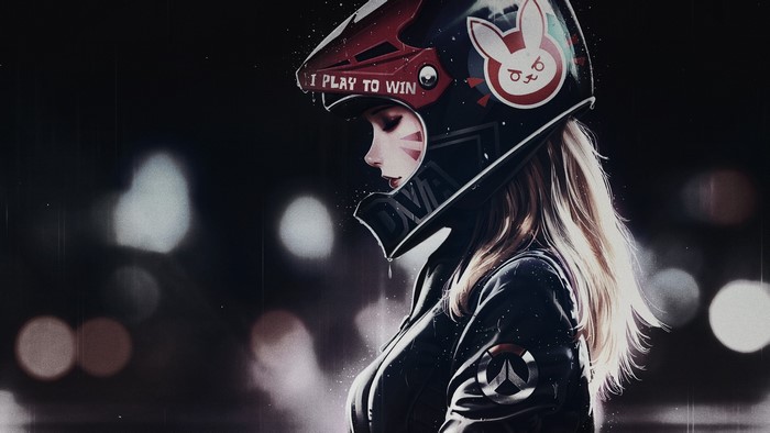 D.Va from Overwatch wearing a helmet