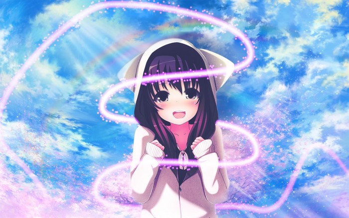 Anime girl with neko ears in the sky