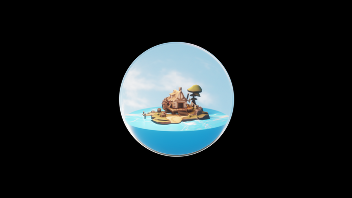 Minimalist house on a small island in a bubble