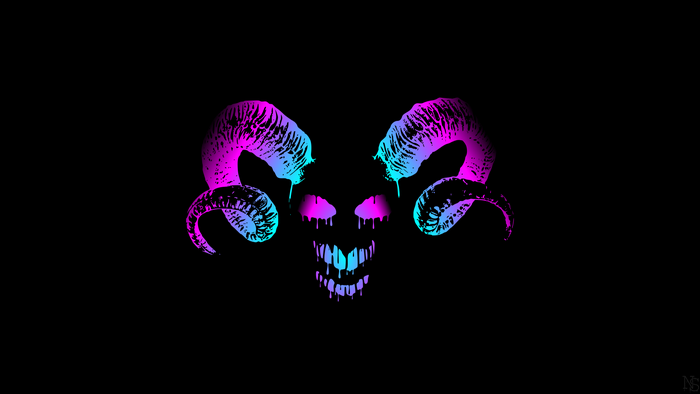 Demon skull with horns and dripping paint