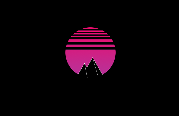 Synthwave sunset over mountains