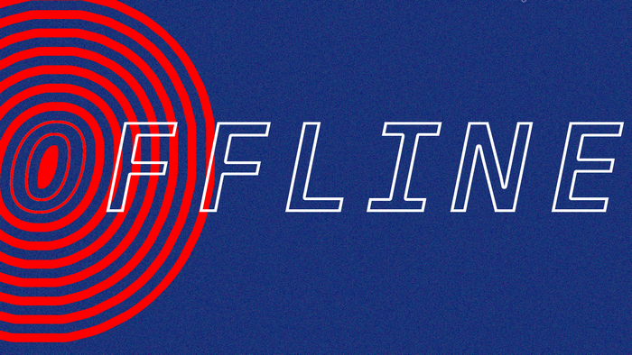 Offline text with red circles on blue background